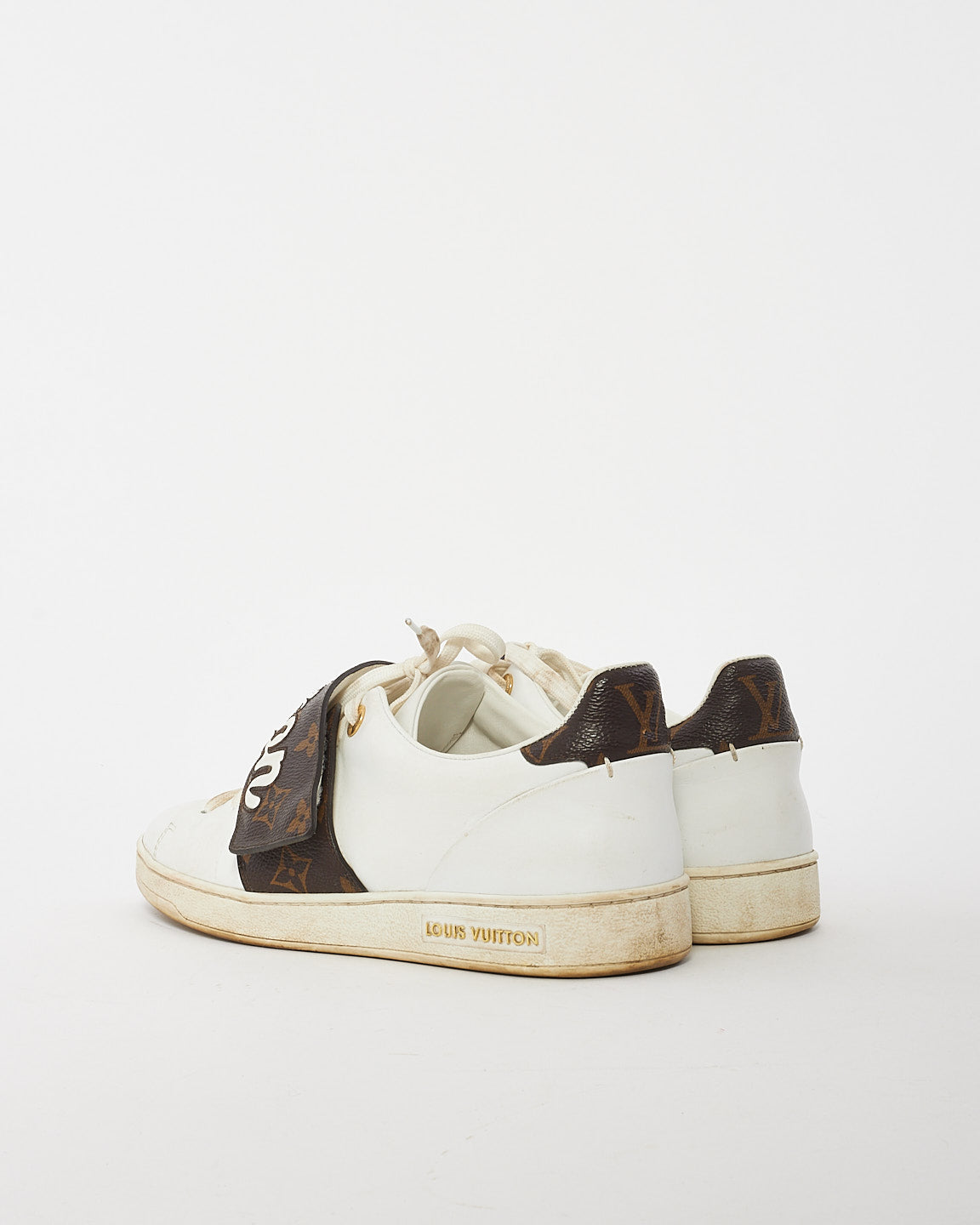 Louis Vuitton White & Brown Leather Logo Low Top Sneakers - 39