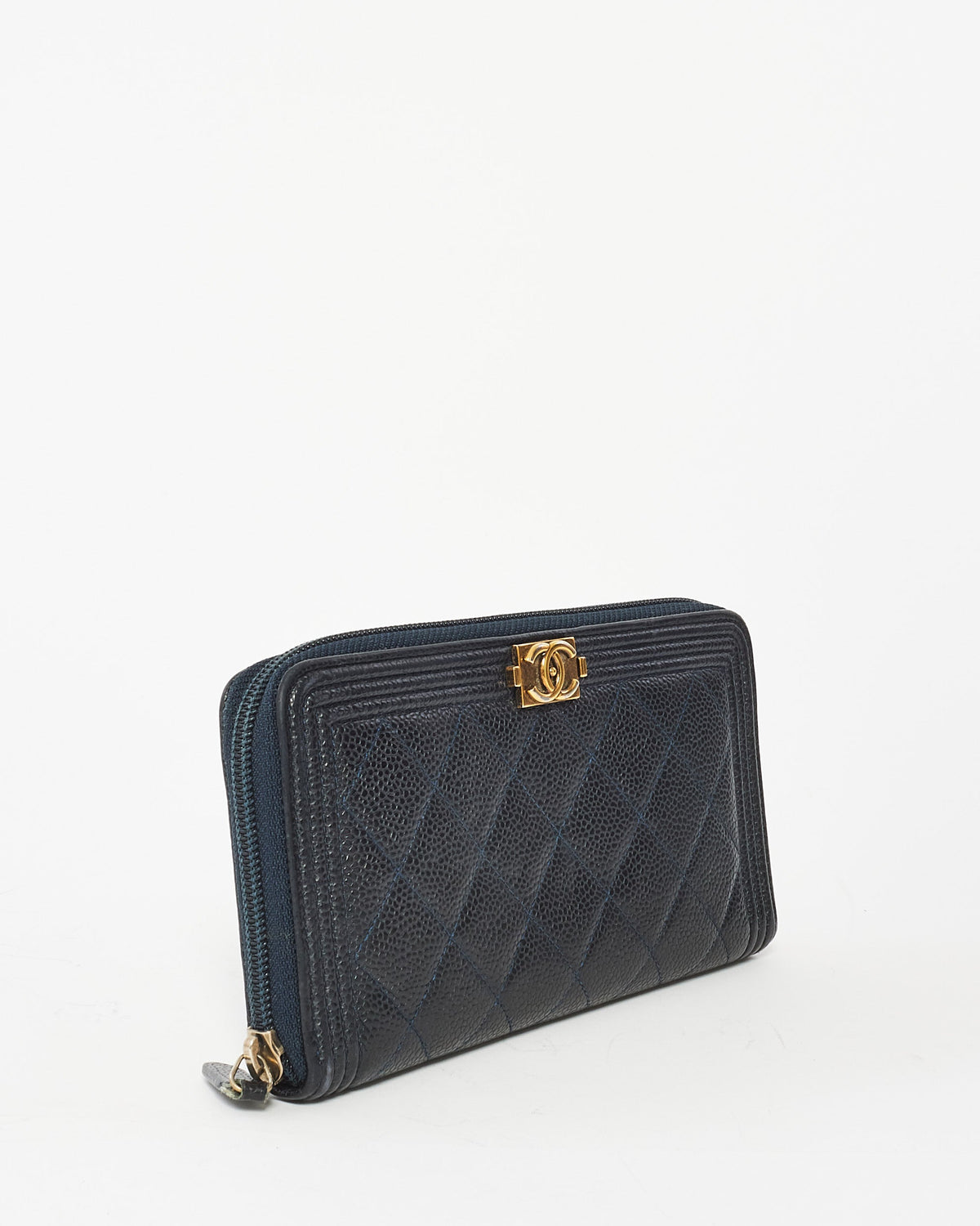 Chanel Navy Long Boy Zip Wallet