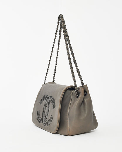 Chanel Grey Leather Studded CC Accordion Bag