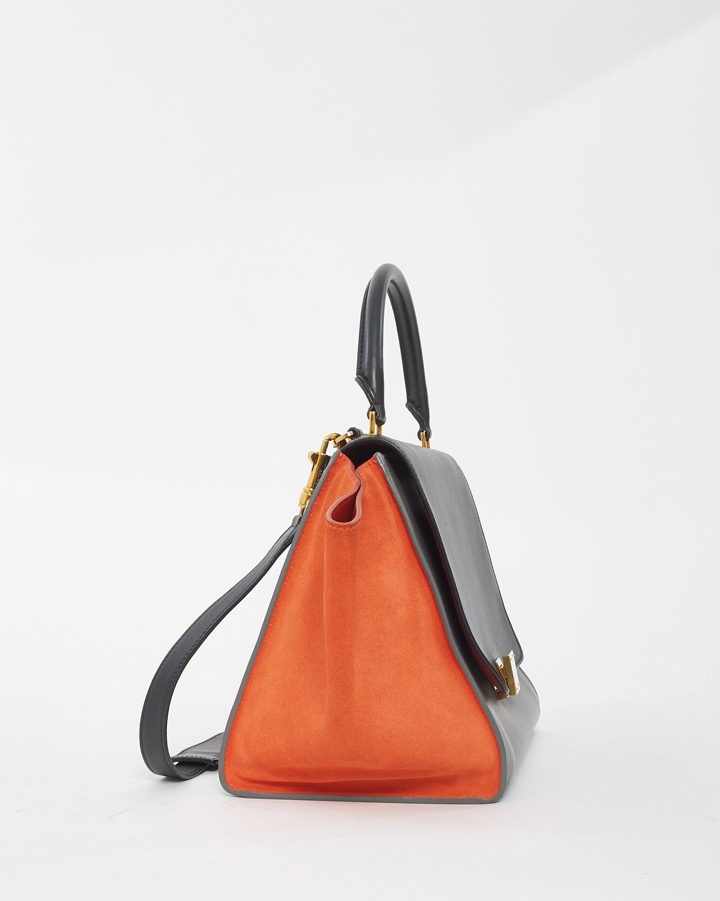 Celine Grey Orange Black Leather & Suede Trapeze Bag