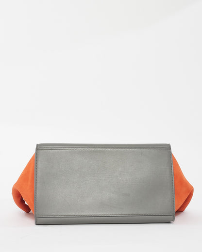 Celine Grey Orange Black Leather & Suede Trapeze Bag