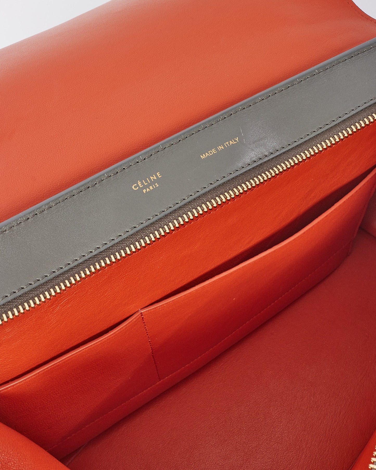 Celine Grey Orange Black Leather & Suede Trapeze Bag