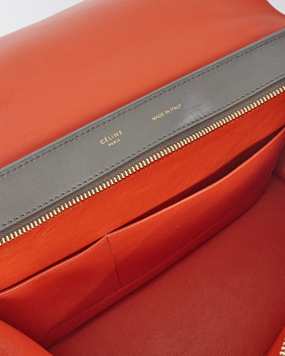 Celine Grey Orange Black Leather & Suede Trapeze Bag