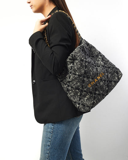 Chanel Black & Ecru Tweed Chanel 22 Bag