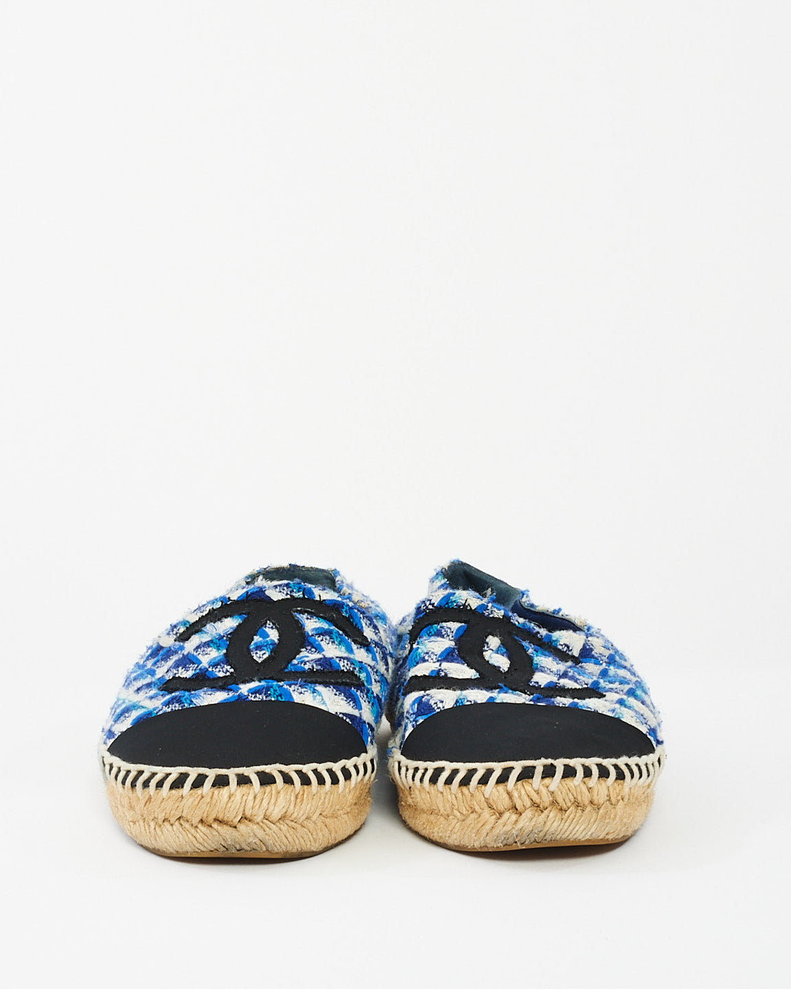 Chanel Blue Black & White Tweed Espadrilles - 38