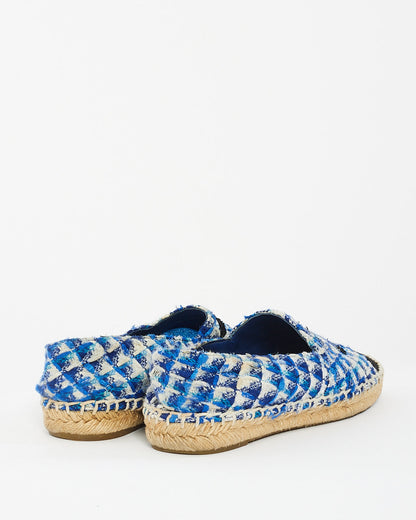 Chanel Blue Black & White Tweed Espadrilles - 38