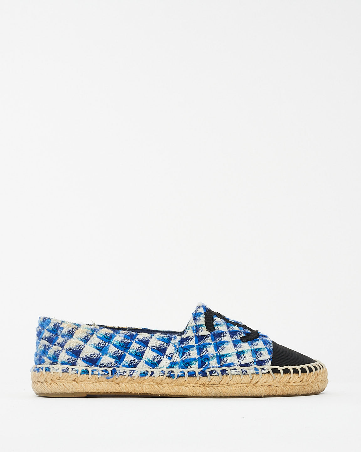Chanel Blue Black & White Tweed Espadrilles - 38