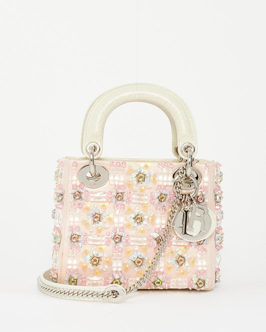 Dior Pink Satin Embellished Mini lady dior Bag