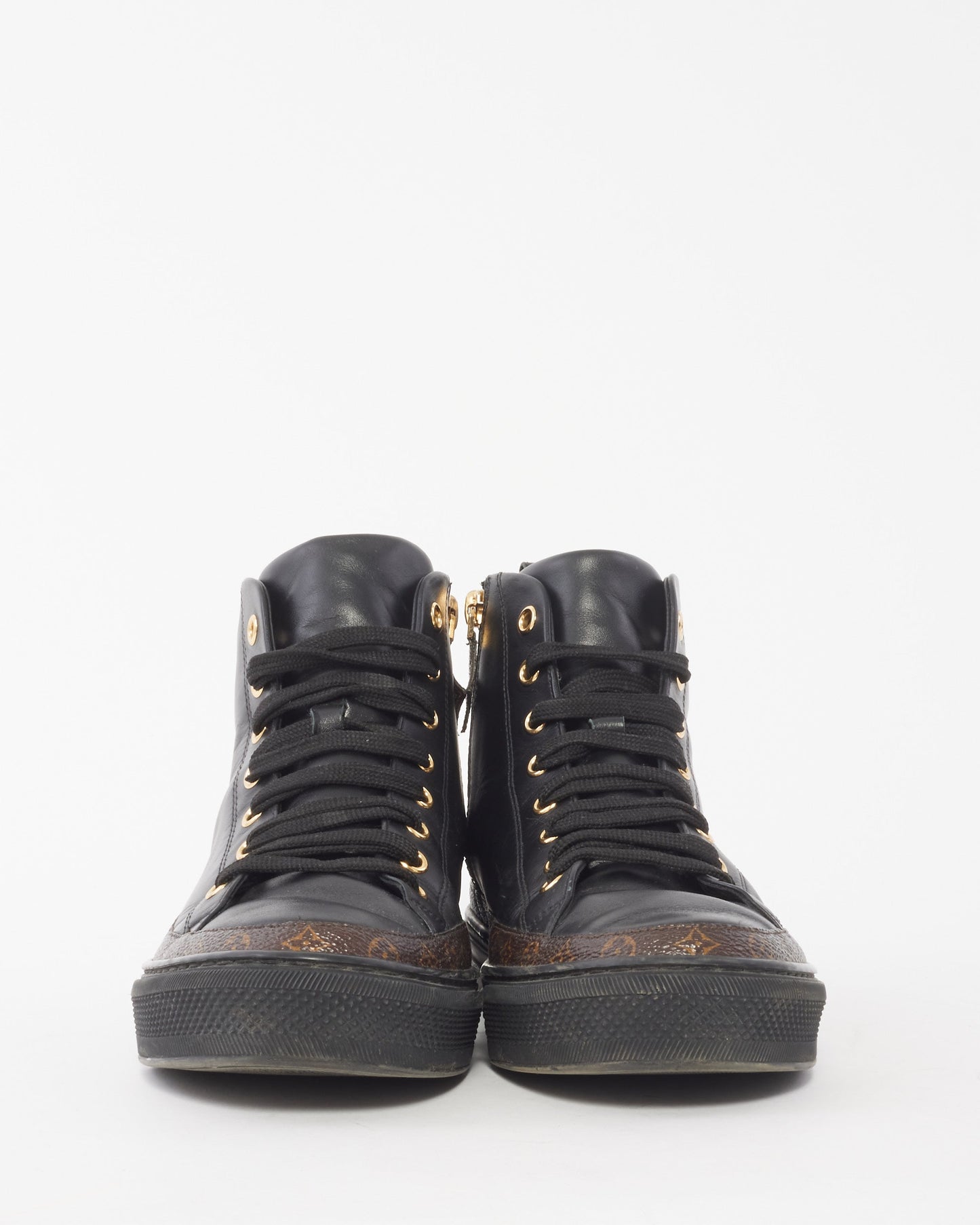 Louis Vuitton Black Leather & Monogram High Top Stellar Sneakers - 37.5