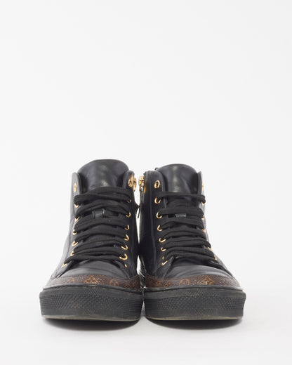 Louis Vuitton Black Leather & Monogram High Top Stellar Sneakers - 37.5