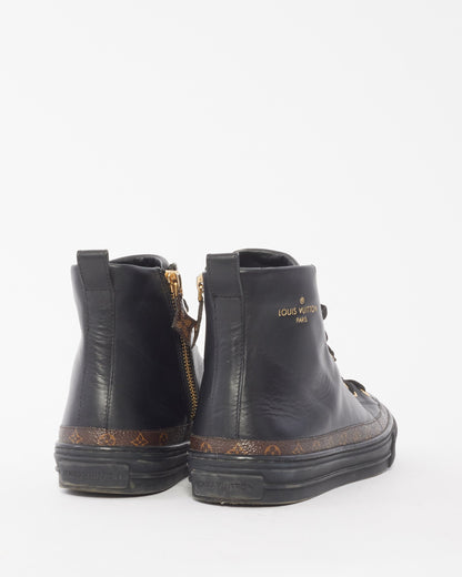 Louis Vuitton Black Leather & Monogram High Top Stellar Sneakers - 37.5