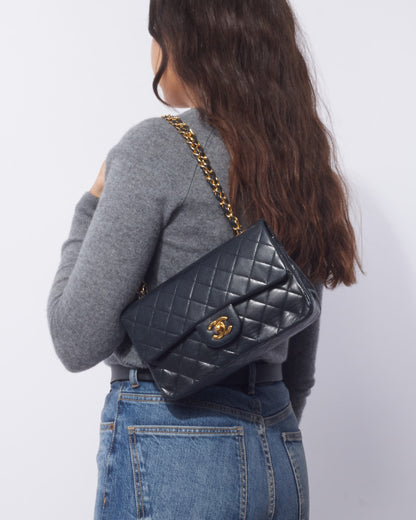 Chanel Vintage Black Lambskin Small Classic Double Flap Bag GHW