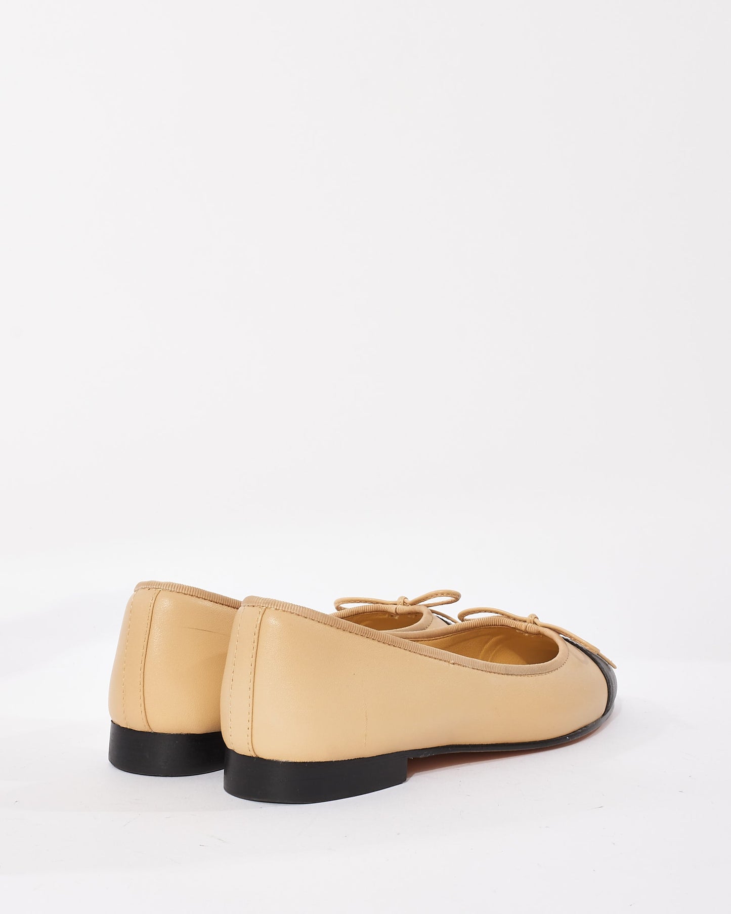 Chanel Beige & Black Classic Logo Ballerina Flats - 38C