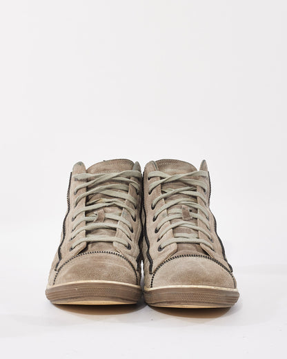 Chanel Grey Suede Quilted Logo High Top Sneakers - 41