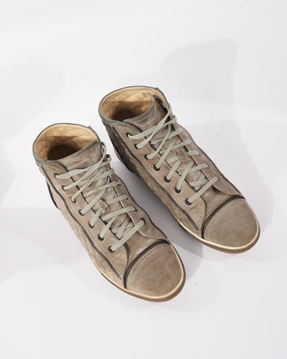 Chanel Grey Suede Quilted Logo High Top Sneakers - 41
