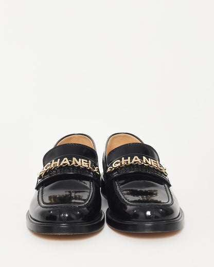 Chanel Black Patent Leather Chain 'CHANEL' loafers - 39.5C