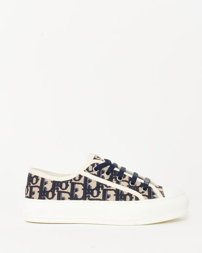 Dior Blue & Cream Oblique Canvas Walk'N'Dior Low Top Sneakers - 35.5