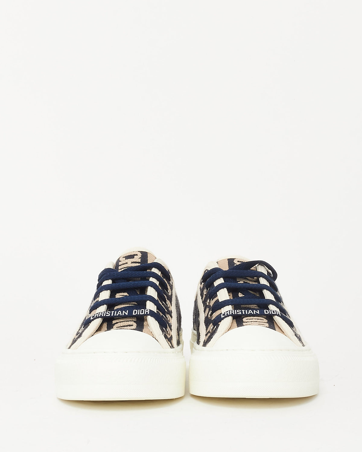 Dior Blue & Cream Oblique Canvas Walk'N'Dior Low Top Sneakers - 35.5