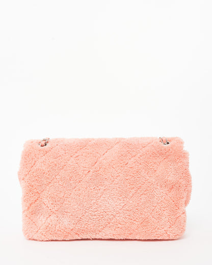 Chanel Pink Terry Cloth Shearling Single Flap Bag