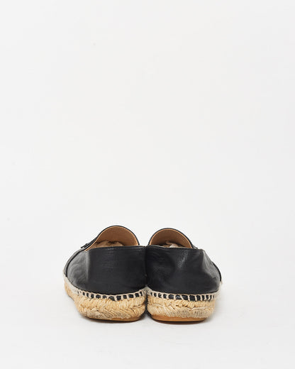 Chanel Black Leather Logo Espadrilles - 38