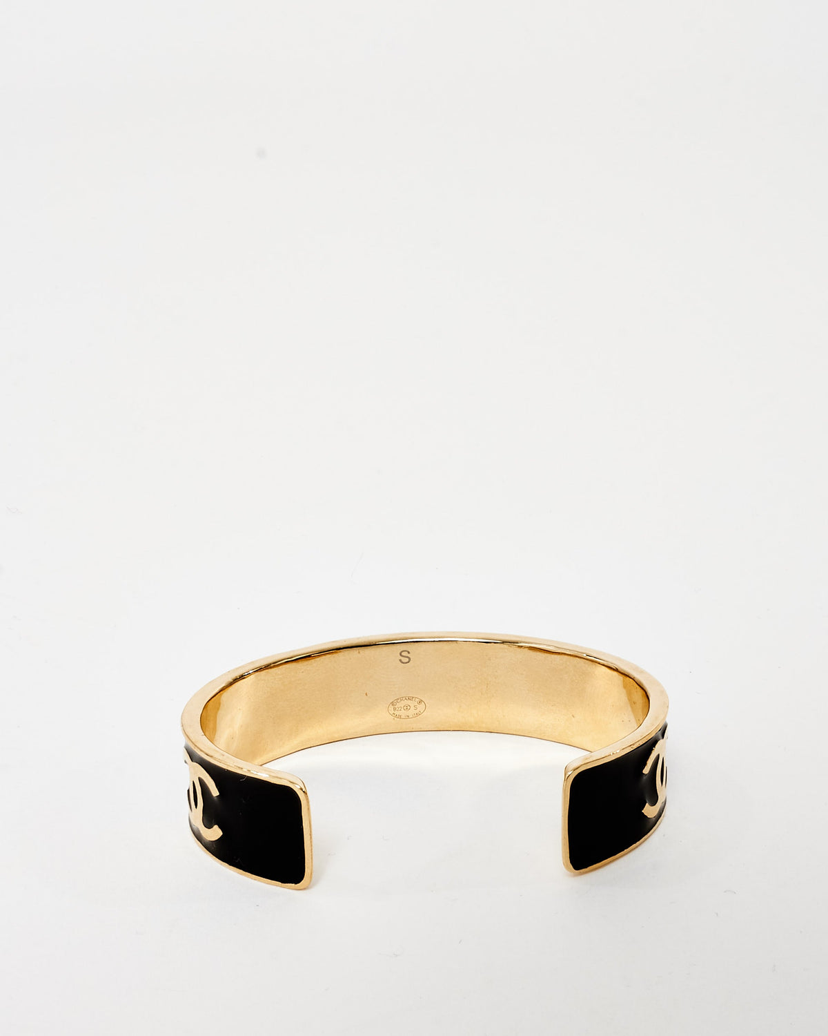 Chanel Gold & Black Enamel Logo 2022 Cuff - S