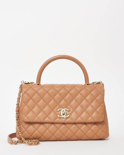 Chanel Camel Caviar Leather Coco Handle Medium Top Handle Bag