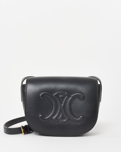 Celine Black Smooth Leather Triomphe Logo Floco Crossbody Bag