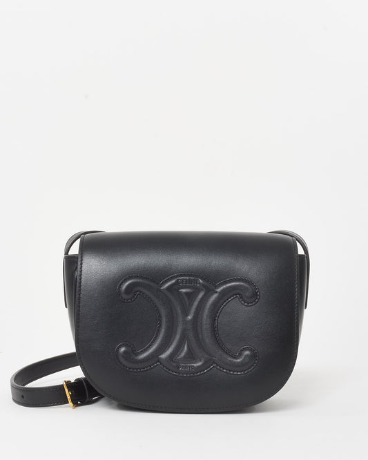 Celine Black Smooth Leather Triomphe Logo Floco Crossbody Bag