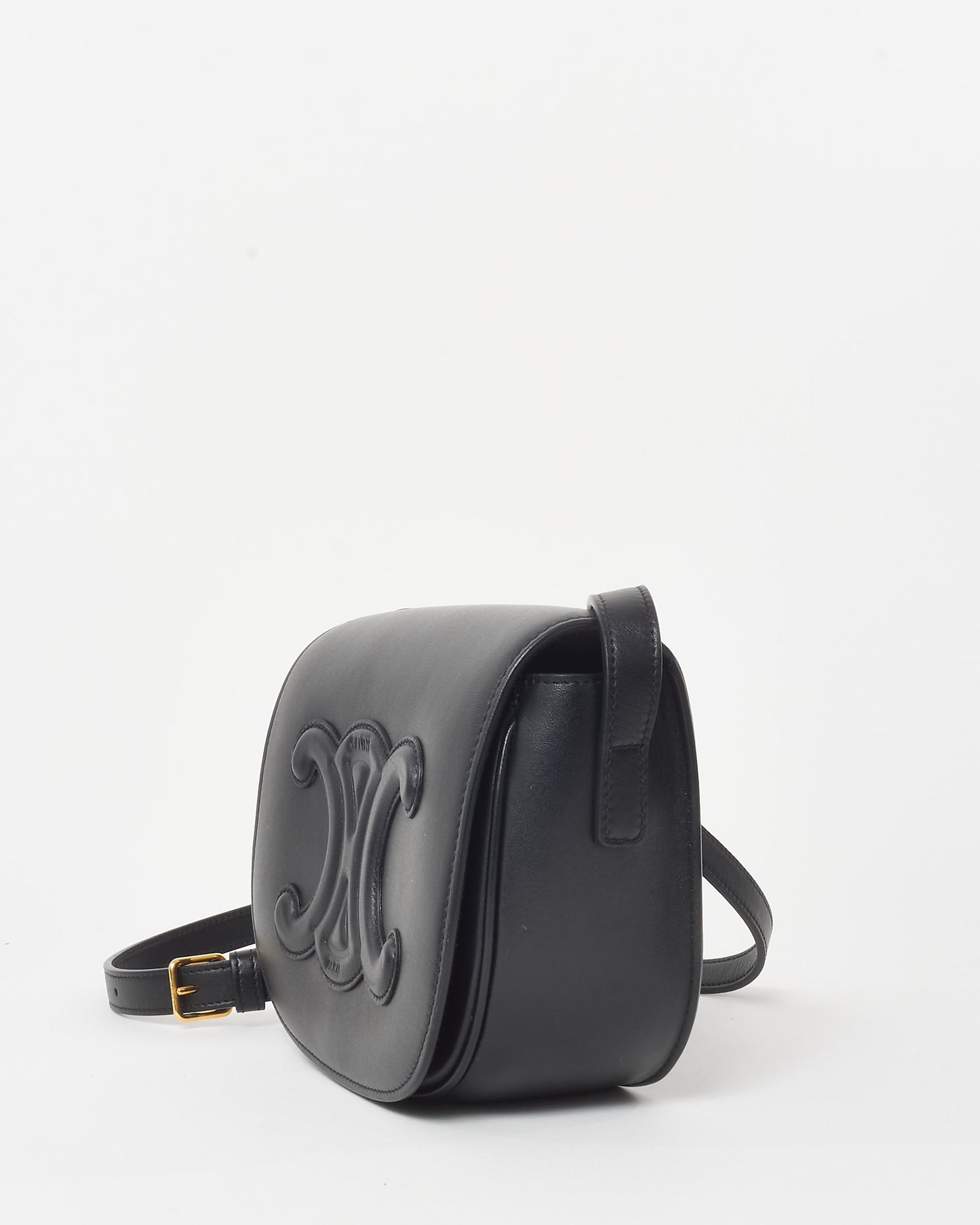 Celine Black Smooth Leather Triomphe Logo Floco Crossbody Bag