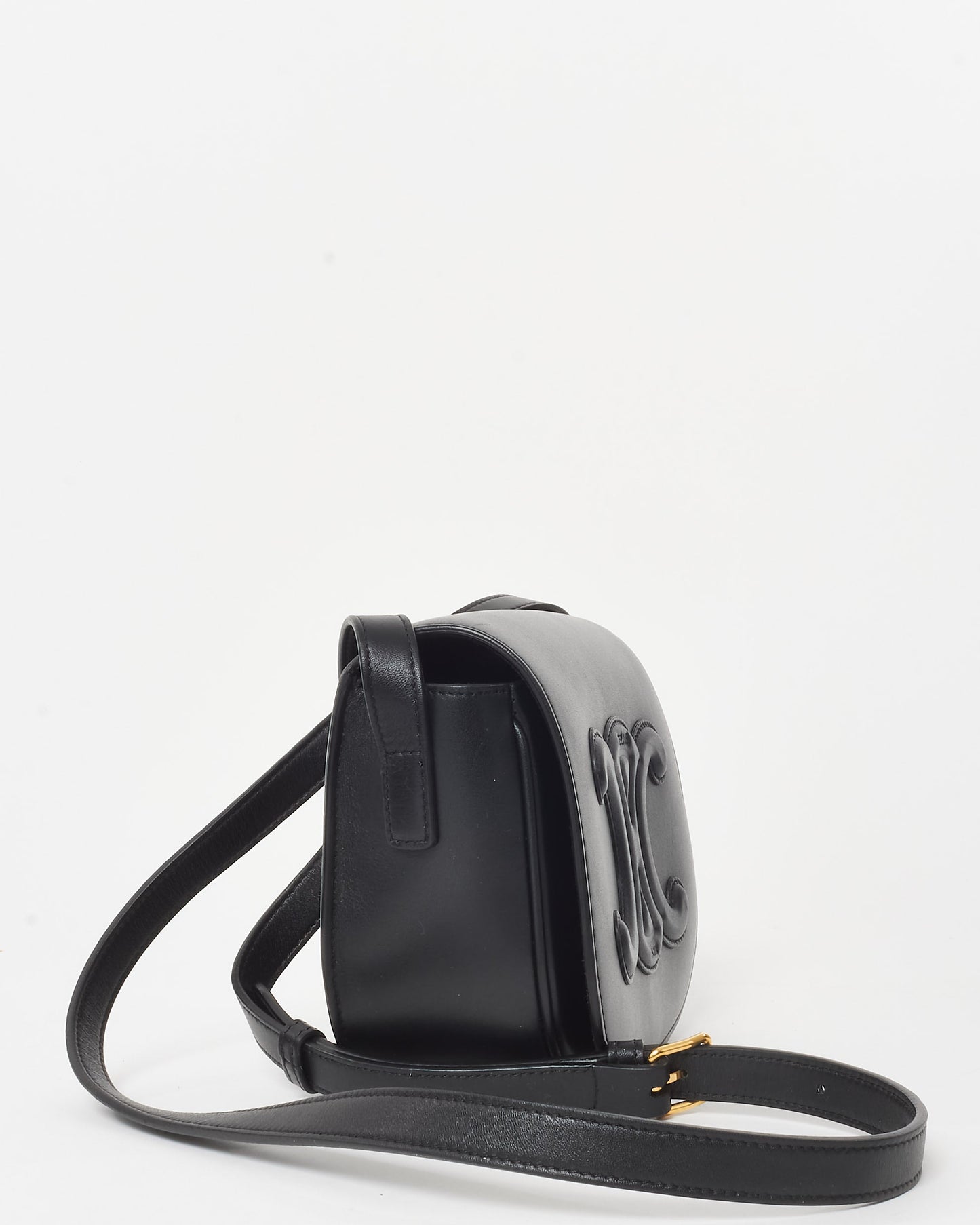 Celine Black Smooth Leather Triomphe Logo Floco Crossbody Bag