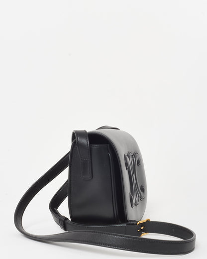 Celine Black Smooth Leather Triomphe Logo Floco Crossbody Bag