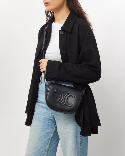 Celine Black Smooth Leather Triomphe Logo Floco Crossbody Bag