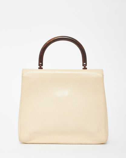 Chanel Vintage Cream Caviar Leather & Wood Kelly Bag