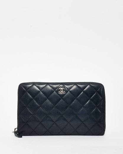 Chanel Black Lambskin Leather Continental Long Zip Wallet
