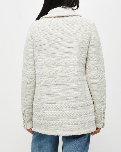 Chanel Ecru & Silver 21B Knit Blazer Jacket - 36