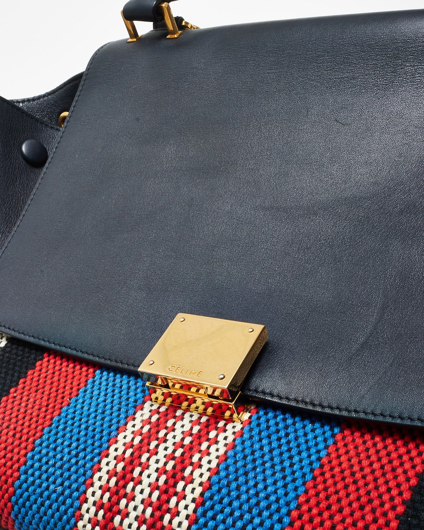 Celine Black Leather Multi Stripe Medium Trapeze Bag