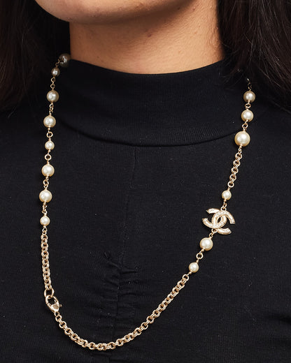Chanel Pearl & Gold CC Logo Long Necklace