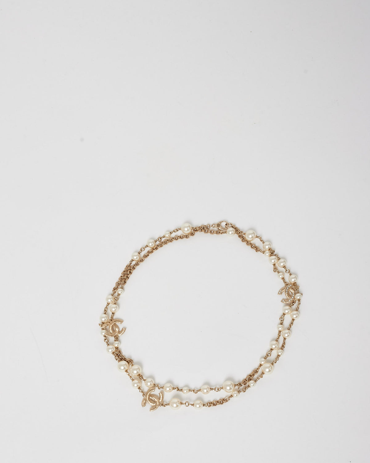 Chanel Pearl & Gold CC Logo Long Necklace