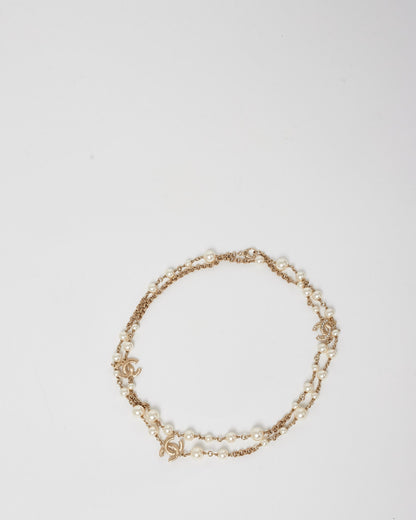 Chanel Pearl & Gold CC Logo Long Necklace