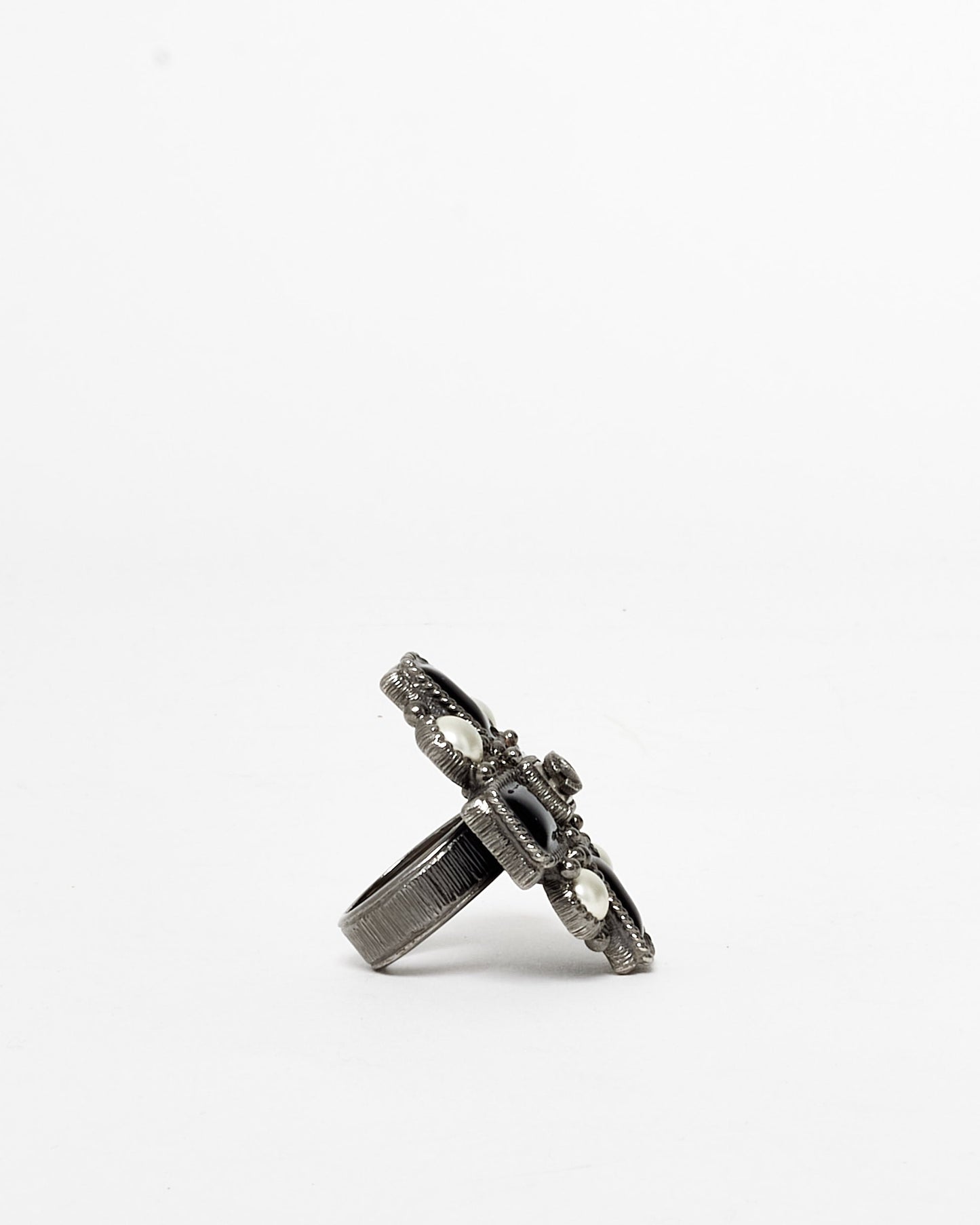 Chanel Black & Silver Pearl Baroque Ring - 7