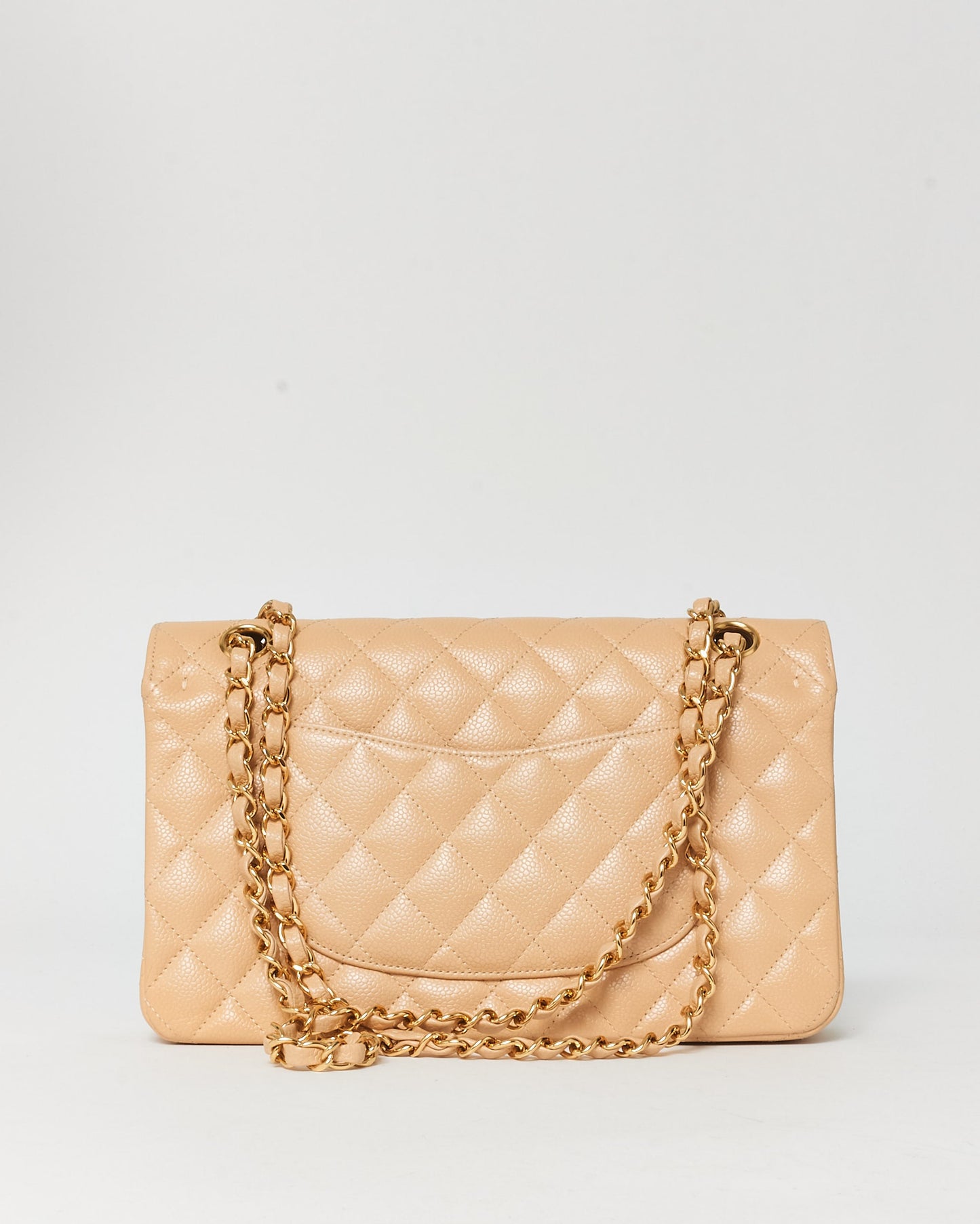 Chanel Beige Claire Caviar Leather Medium Classic Flap GHW