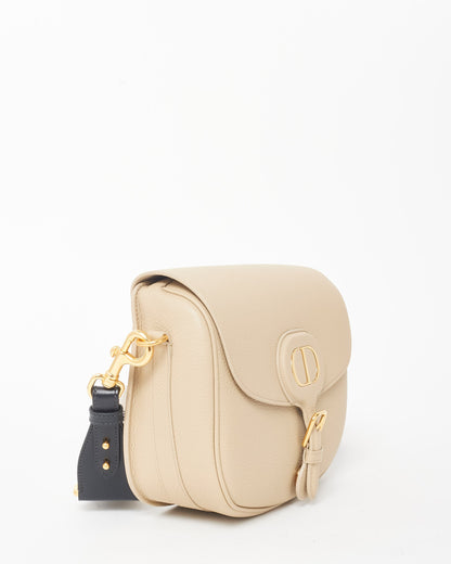 Dior Beige Grained Calfskin Leather & Blue Embroidered Guitar Strap Large Bobby Crossbody Bag