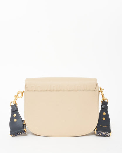 Dior Beige Grained Calfskin Leather & Blue Embroidered Guitar Strap Large Bobby Crossbody Bag