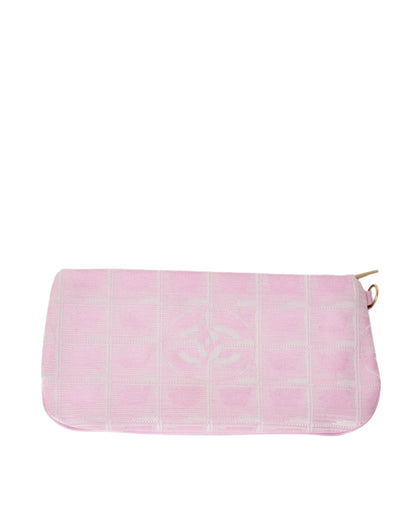 Chanel Pink & White Traveline Logo Fabric Pouch