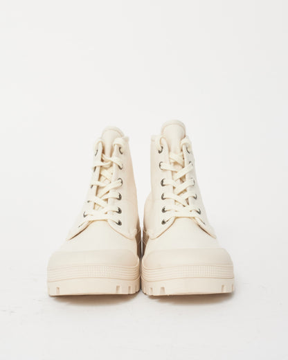 Celine Cream Canvas & Brown Triomphe Logo Patapans Boots - 41