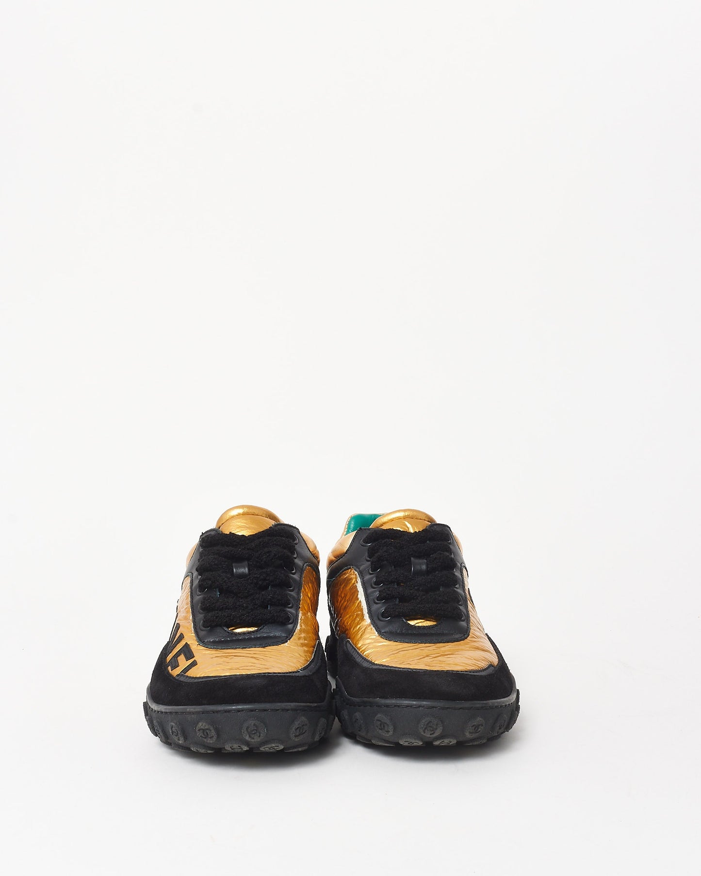 Chanel Black Gold & Teal Logo Sneakers - 35.5