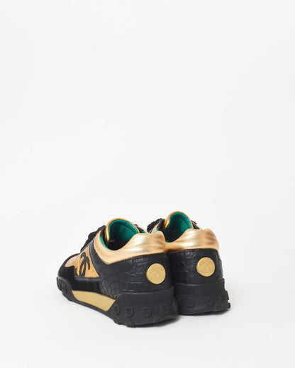 Chanel Black Gold & Teal Logo Sneakers - 35.5