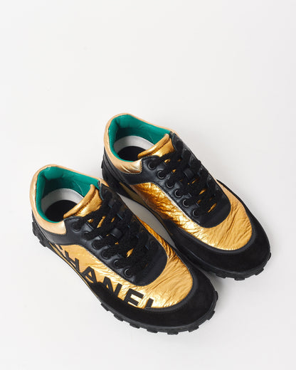 Chanel Black Gold & Teal Logo Sneakers - 35.5