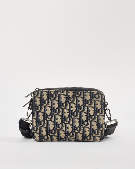 Dior Navy Oblique Jacquard Canvas Zipped Pouch with Strap Crossbody Bag
