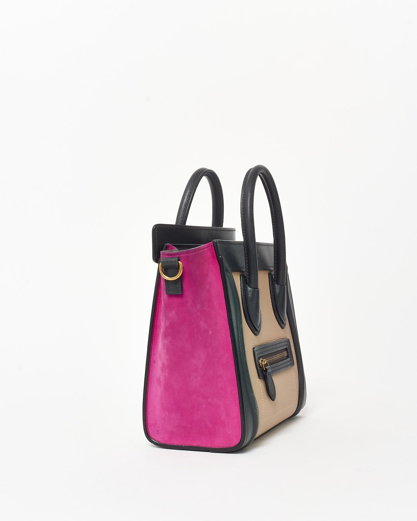 Celine Fuchsia Suede Black & Taupe Nano Luggage Tote WITH/ Out Strap